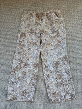 Lilly Pulitzer Beige and Brown Tropical Linen Crop Pants - NWT Size M